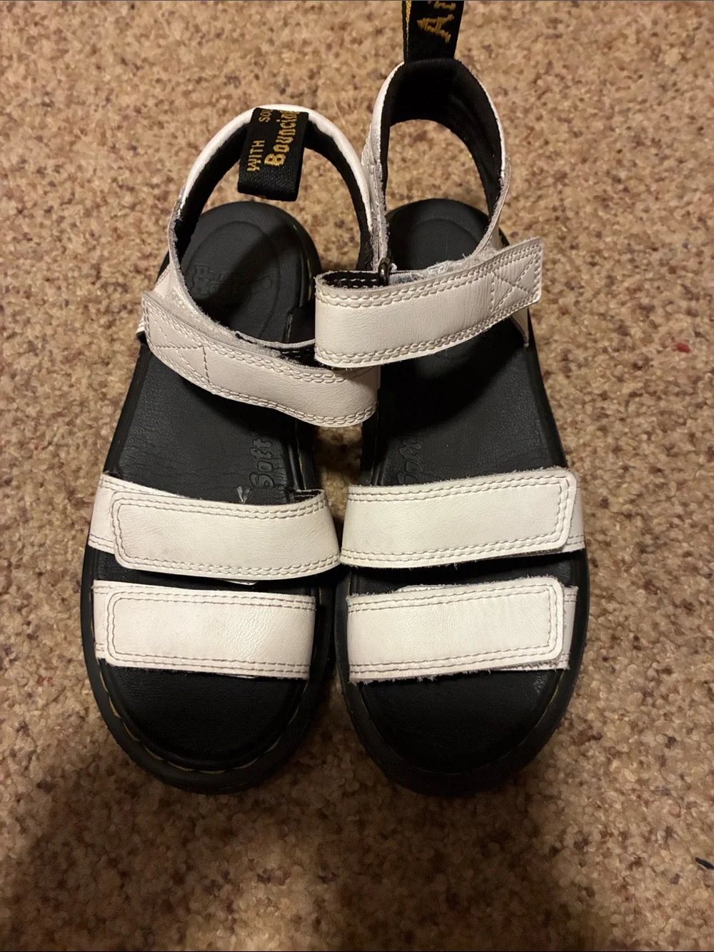 Dr. Martens Kids White and Black Velcro Strap Sandals